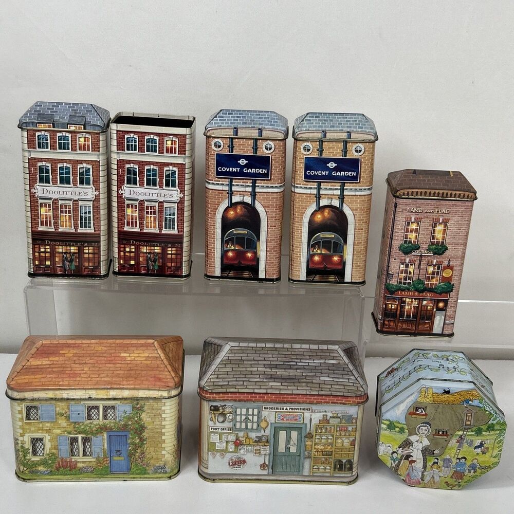 Wilson's Metal Tin House Lot Covent Garden Doolittles Opera Station Tea Canister